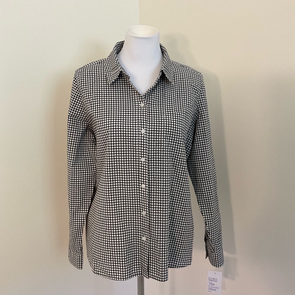 NWT Croft & Barrow Black and White Classic Gingham Shirt
